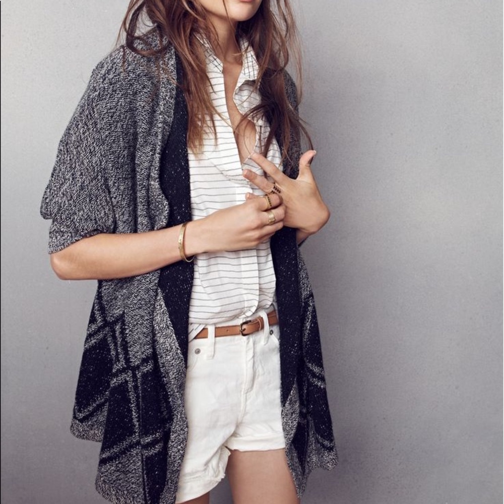 Madewell All Angles Gray & Black Open Front Cardigan Sweater Size XS/S